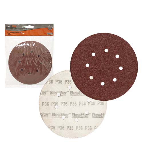 DISCO DE LIXA BASE AUTO-ADESIVA 180MM 8 FUROS GRAO 36 - PACOTE COM 10 - BESTFER