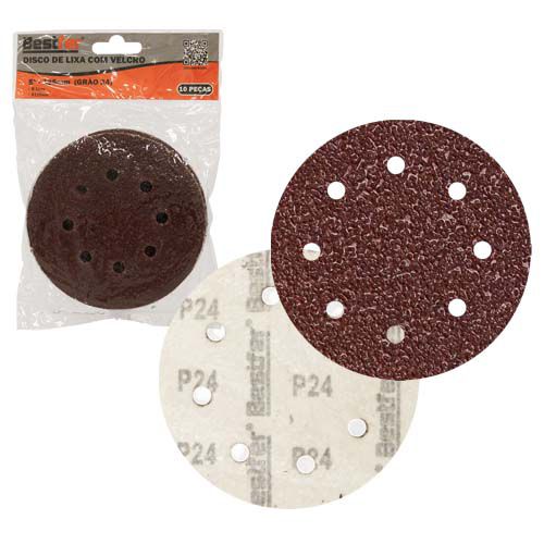 DISCO DE LIXA BASE AUTO-ADESIVA 125MM 8 FUROS GRAO 24 - PACOTE COM 10 - BESTFER