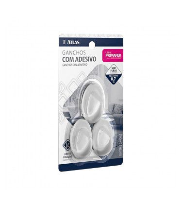 GANCHO ADESIVO 3PC 0,7KG OVAL - ATLAS
