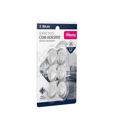 GANCHO ADESIVO 6PC 0,5KG OVAL - ATLAS