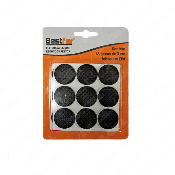 PROTETOR ADESIVO EVA REDONDO 18PCS PRETO 3CM 10G - BESTFER