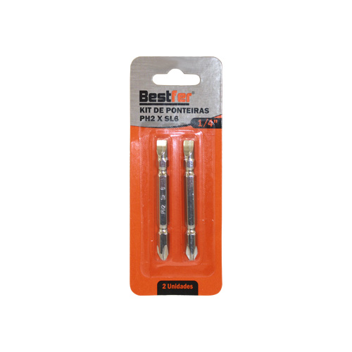 KIT PONTEIRA BITS S2 PH2 X SL6 X 65MM  02 PCS - BESTFER