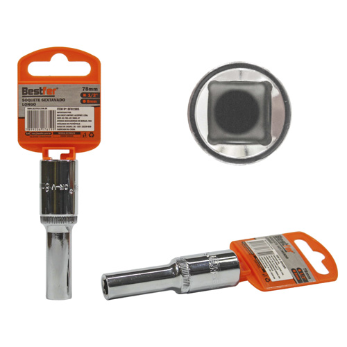 SOQUETE 1/2" SEXTAVADO LONGO 8MMX78MM - BESTFER