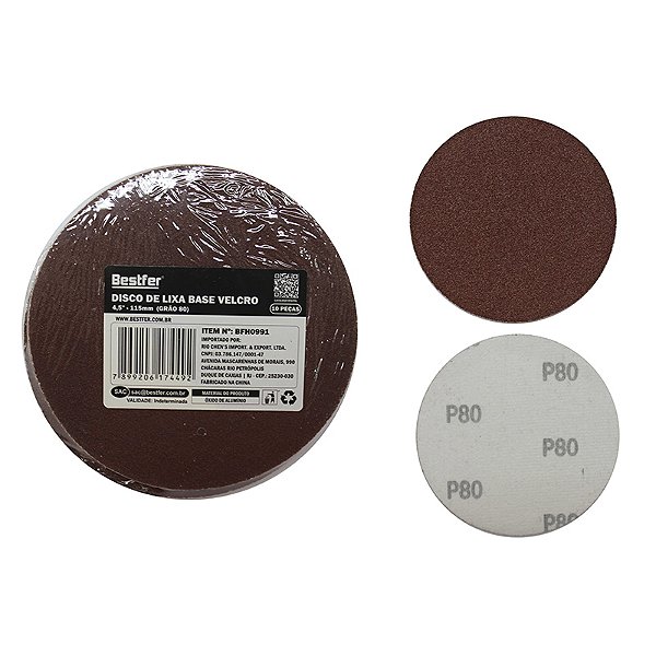 DISCO DE LIXA BASE AUTO-ADERENTE 115MM GRAO 80 - 10PCS - BESTFER