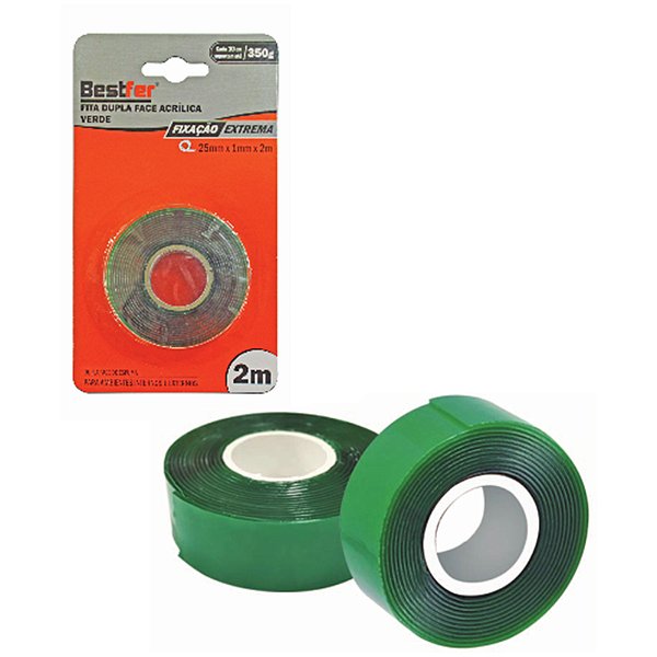 FITA DUPLA FACE ESPUMA ACRILICA VERDE 25MMX1MMX2M - BESTFER