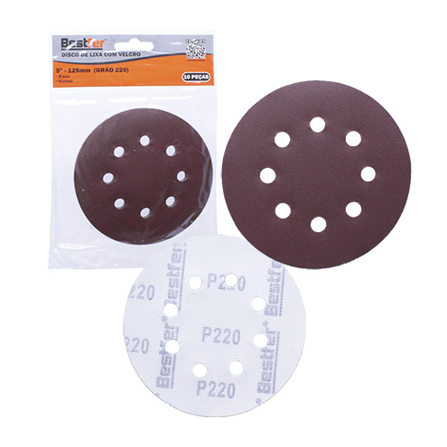 DISCO DE LIXA BASE AUTO-ADERENTE 125MM 8 FUROS GRAO 220 - 10PCS