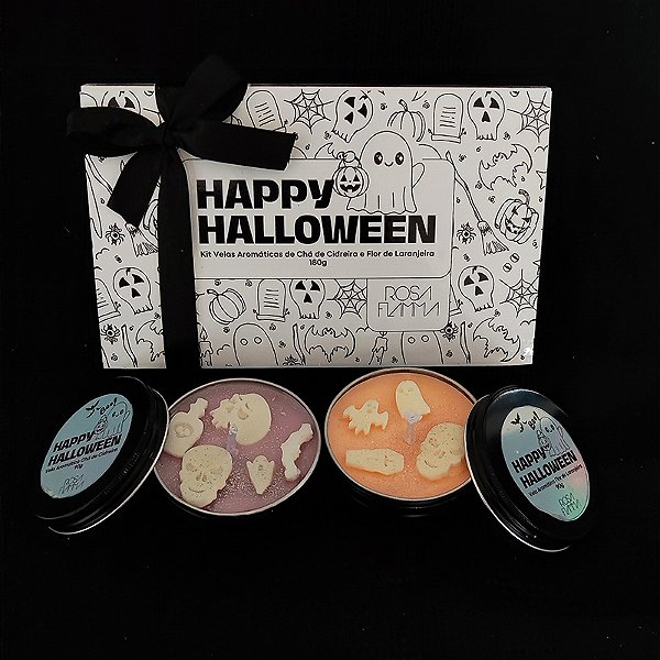 Kit 2 Velas Aromáticas Halloween – Chá de Cidreira & Flor de Laranjeira | Coleção Happy Halloween