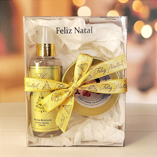Kit Vela Aromática Panetone de Framboesa e Home Spray Brisa de Natal (Flores Brancas) | Coleção Símbolos