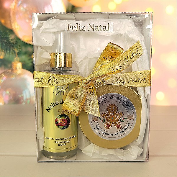 Kit Vela Aromática Biscoito de gengibre e Home Spray Noite de Natal (Alecrim, Lavanda e Sândalo) | Coleção Símbolos