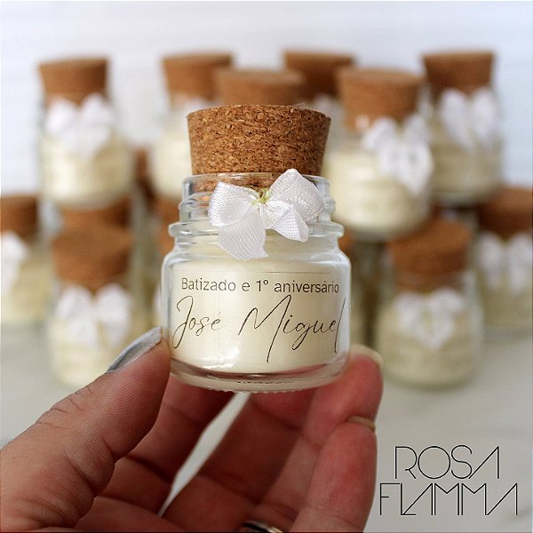 Mini vela personalizada com rolha e laço - 35g