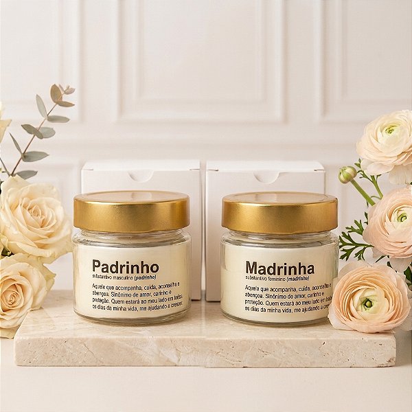 Kit 2 Velas Aromáticas Tampa Dourada - Madrinha e Padrinho de Batismo