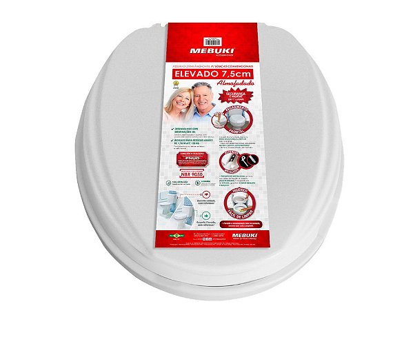 Assento Sanitário Elevado 7,5Cm Almofadado Tampa Mebuki