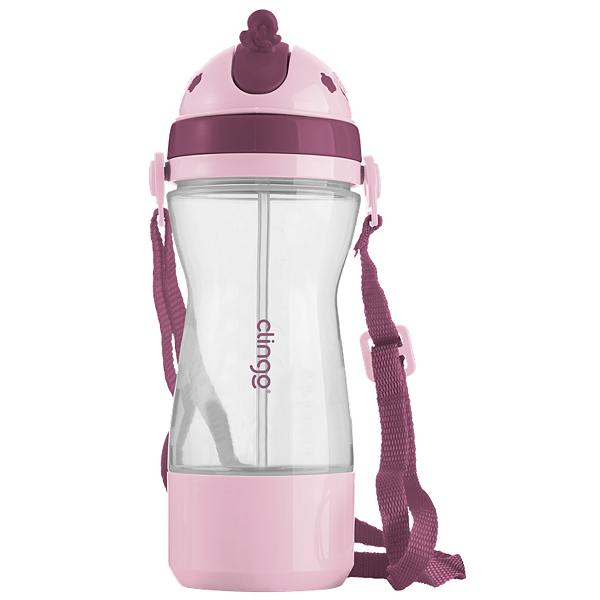 Garrafa Garrafinha Infantil Bebê Canudo Com Porta Biscoito Snack Rosa
