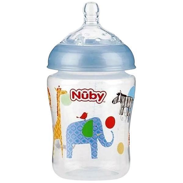 Mamadeira Nuby Azul Bico Largo Silicone Imita Peito Seio Da Mãe 270ml
