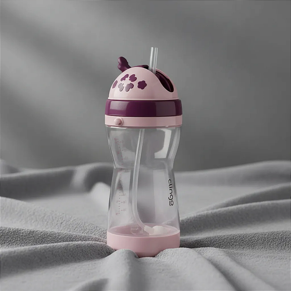 Garrafa Garrafinha Infantil Bebê Canudo Com Porta Snack Rosa