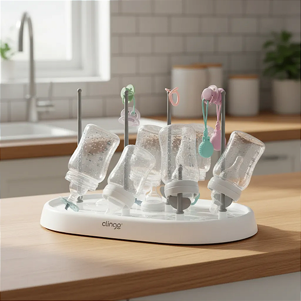 Escorredor de Mamadeiras Copos e Garrafas Cinza