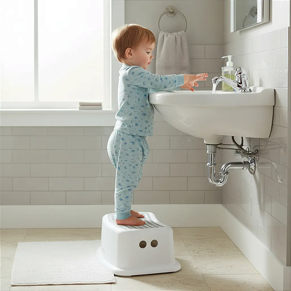 Banqueta Degrau Infantil Antiderrapante Escadinha Cinza