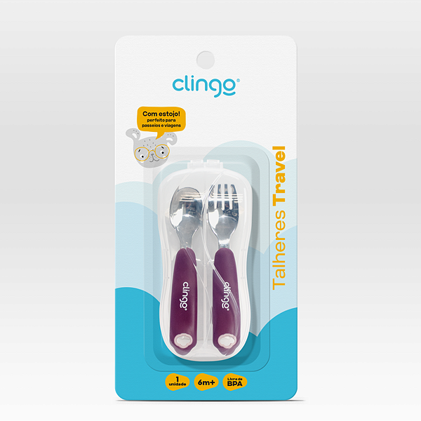 Talher Infantil Aço Inoxidável Refeição Com Estojo Clingo