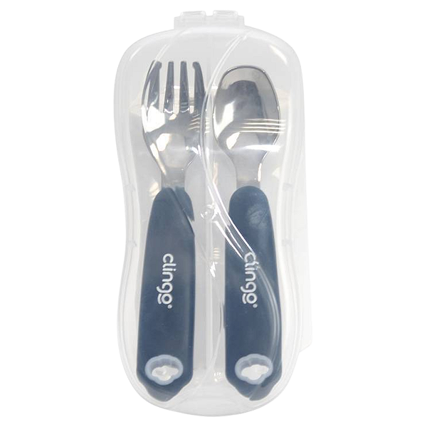 Talher Infantil Aço Inoxidável Com Estojo Clingo Azul