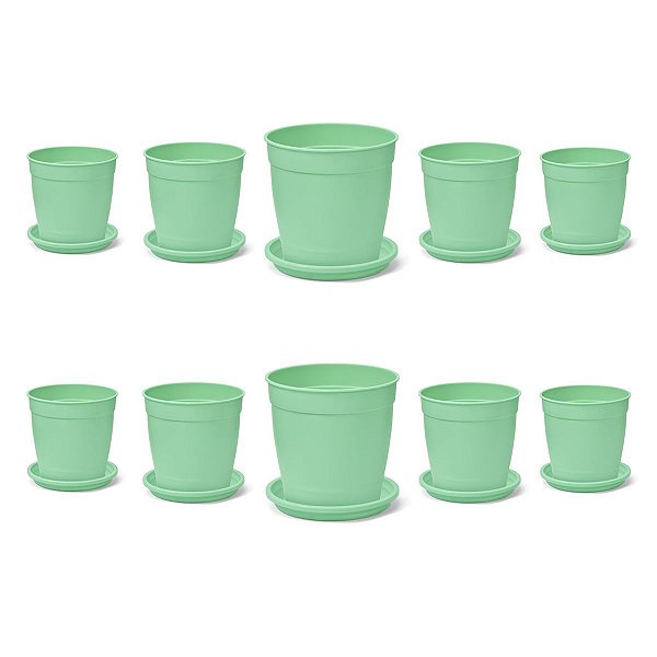 Kit 10 Vasos + 10 Pratos Jardim 1,7 Litros Verde Nutriplan