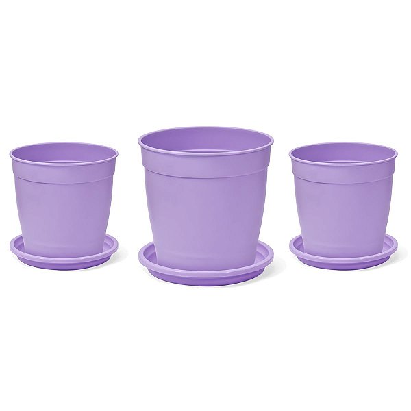 Kit 3 Vasos + 3 Pratos Jardim 1,7 Litros Lilás Nutriplan