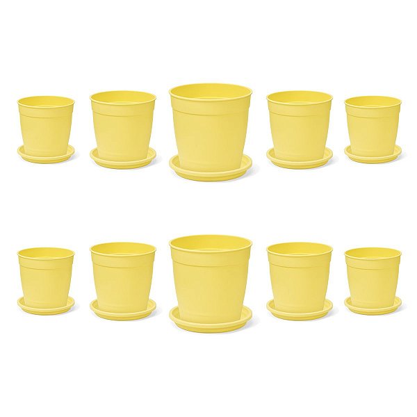 Kit 10 Vasos + 10 Pratos Jardim 1,7 Litros Amarelo Nutriplan