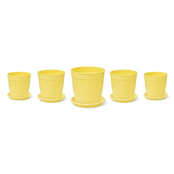 Kit 5 Vasos + 5 Pratos Jardim 1,7 Litros Amarelo Nutriplan