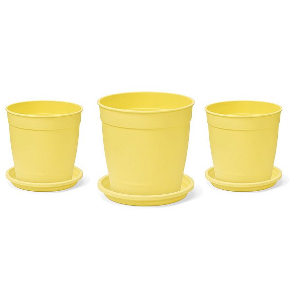 Kit 3 Vasos + 3 Pratos Jardim 1,7 Litros Amarelo Nutriplan