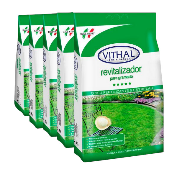 Kit 5 Fertilizante Revitalizador Para Gramado Vithal 1kg