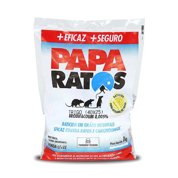 Raticida Papa Ratos Grãos Integrais de Trigo Contra Ratos e Camundongos 1kg