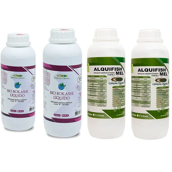 2 Fertilizante Orgânico Composto Alquifish Mel + 2 Fertilizantes Orgânico Bio Bokashi Líquido 1 Litro