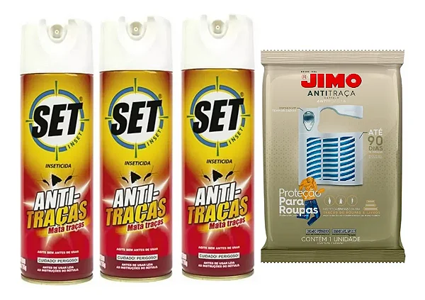 Kit Anti Traças Set Inset  3 Un + Cartela Jimo 1 Un