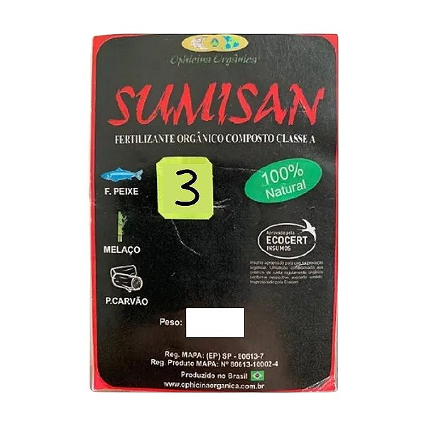 Fertilizante Orgânico Composto Sumisan Nº 3 Classe A