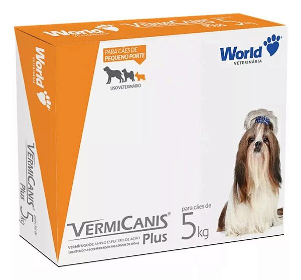 Vermífugo P/ Cães 5kg Vermicanis Plus  400mg World C/40 Comp