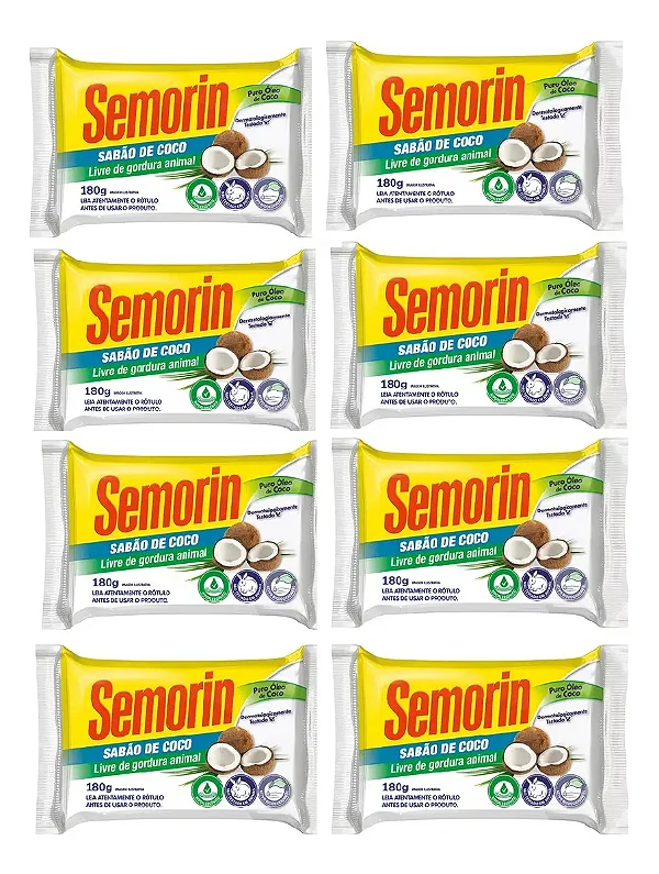 Semorin Sabão De Côco Sem Gordura Animal 180gr 8 Un