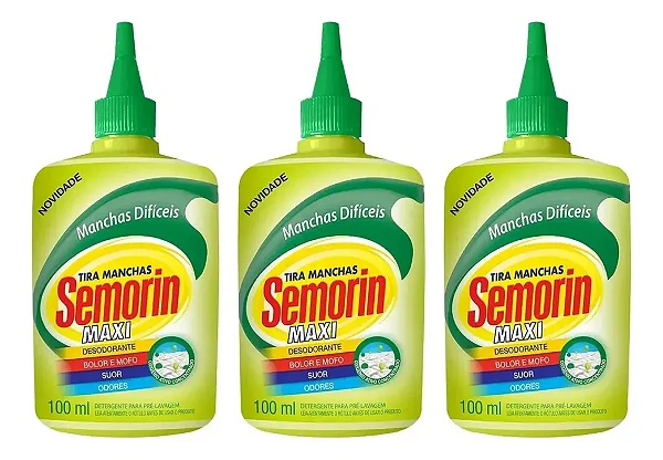Kit 3 Semorin Maxi Tira Manchas Difíceis 100ml Elimina Mofo