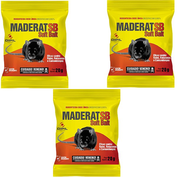 3 Iscas Raticida Maderat Soft Bait (Isca Fresca) - 60g Dipil