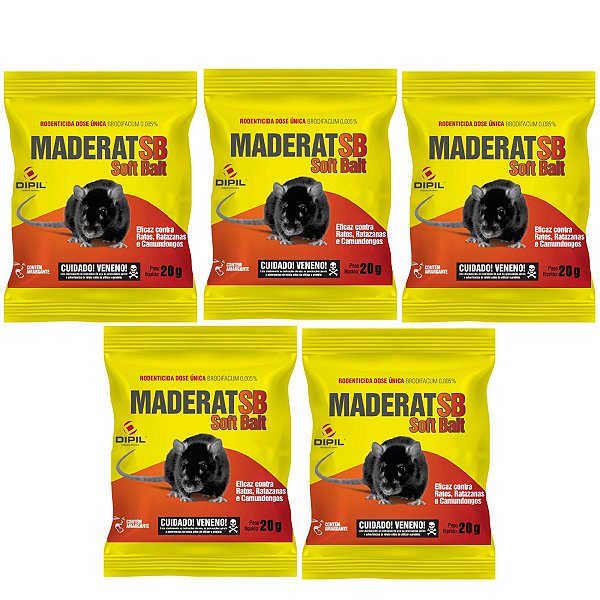 5 Iscas Raticida Maderat Soft Bait (Isca Fresca) -100g Dipil