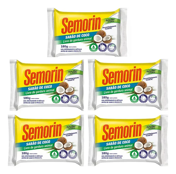 Semorin Sabão De Côco Sem Gordura Animal 180gr 5 Un