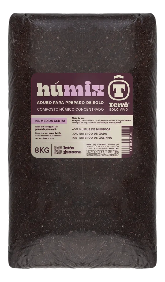 Humus + Esterco Gado + Galinha  Adubo Sólido Orgânico Para Jardim Humix Terrô 8kg