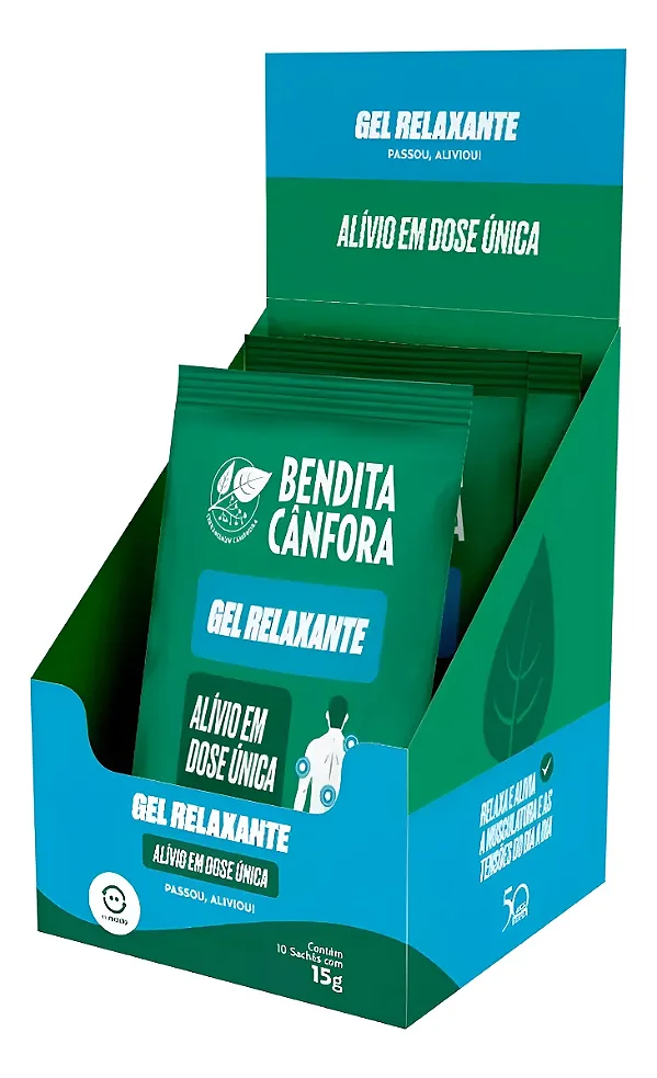Bendita Cânfora Gel Relaxante, Massagem, Cx 10 Sachês 15gr