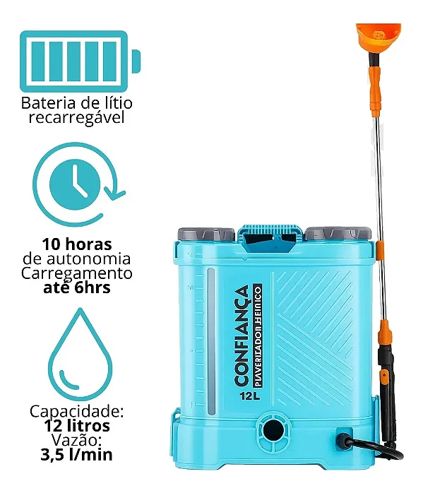 Pulverizador Elétrico Profissional Bateria Lítio 12 litros Confiança