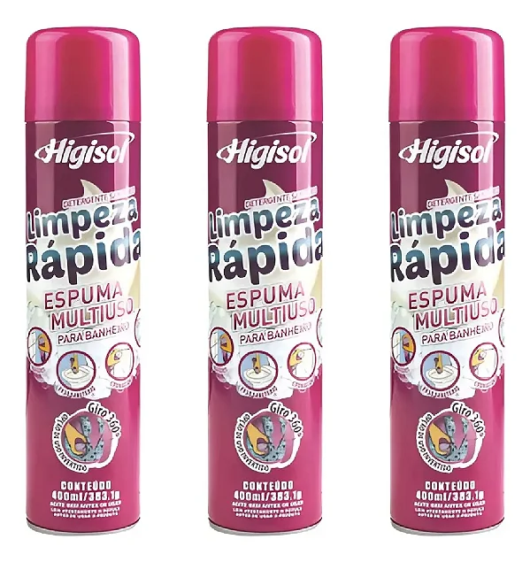 3 Espumas Multiuso Limpeza Rápida Casa O Seu Banheiro 400ml Cítrica