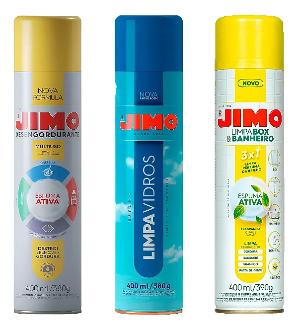 Kit Jimo Limpadores Limpa Vidros + Limpa Box + Desengordurante