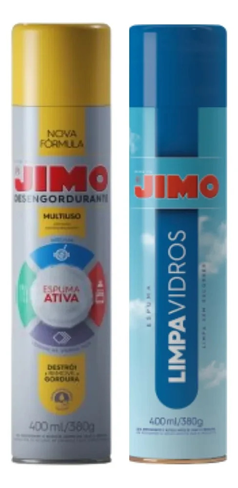 Kit Jimo Espuma Ativa Remove Gordura + Limpa Vidros Cristal