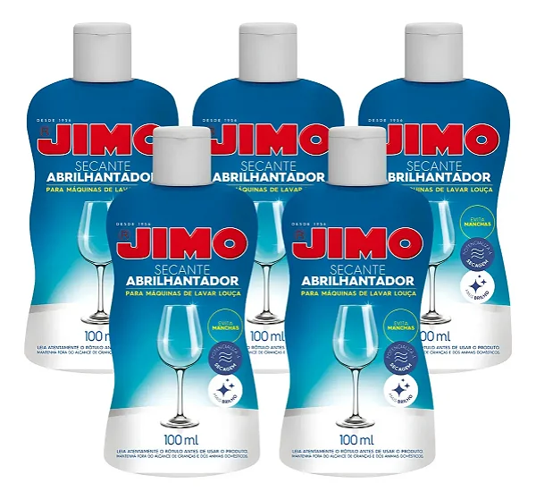 5 Secante Abrilhantador Para Máquina De Lavar Louças Jimo Squeeze 100ml