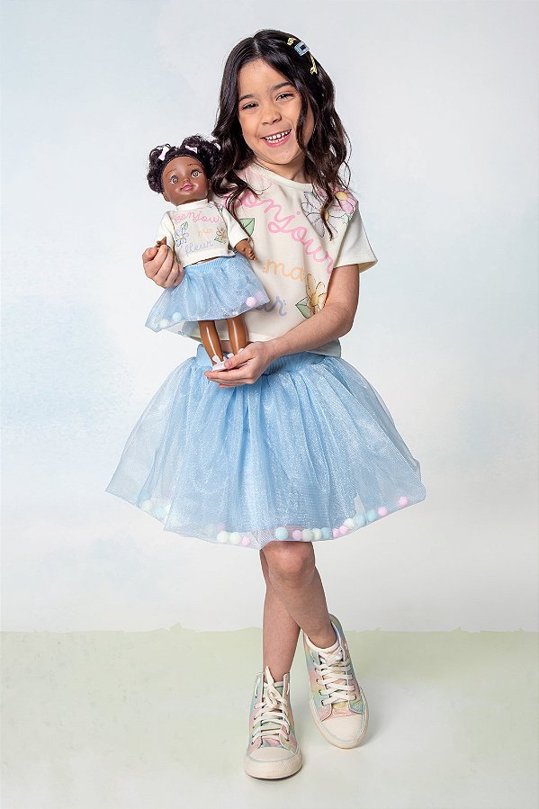 Conjunto Bonjour com tutu pompom