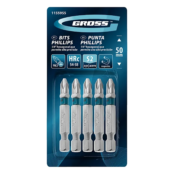 BITS PHILLIPS PH2, ACO CROMO MOLIBDENIO, 50MM, 5PCS // GROSS