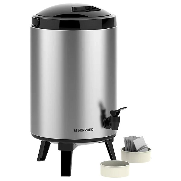 Botijão Garrafa Térmica Inox Soprano 9,5 L com Torneira e Suporte