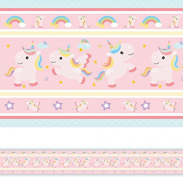 Faixa de Parede Unicórnio para Quarto de Menina Rolo de 5 metros por 15 centímetros